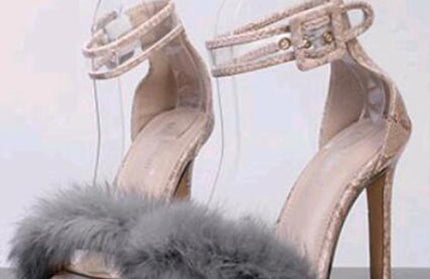 Women Pumps Snake Black High Thin Heels Ankle Strap Platform Faux Fluffy Rabbit Fur Woman Sandal Party Wedding Lady Shoes