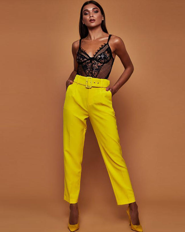 Casual Belted Straight Leg Pants