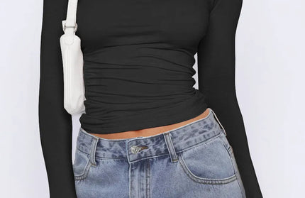 Ruched Asymmetrical Neck Long Sleeve T-Shirt