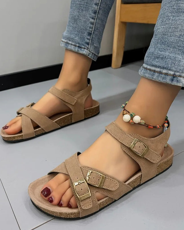 Open Toe Flat Buckle Sandals