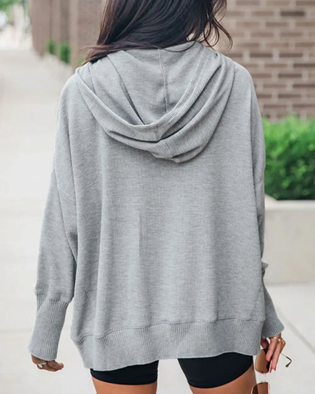 Half Snap Long Sleeve Hoodie - Hey Love Boutique