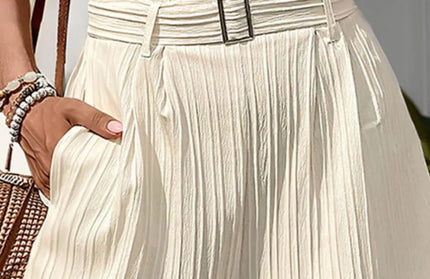Textured High Waist Shorts with Pockets