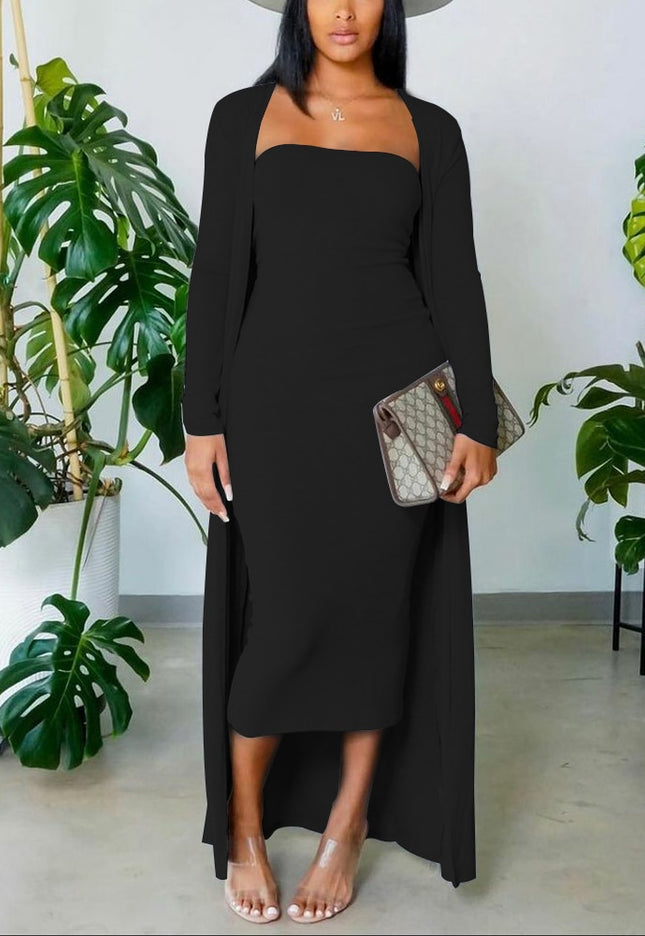 Tube Bodycon Dress With Longline Coat Set