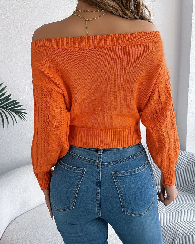 Cable Knit Off-Shoulder Long Sleeve Sweater