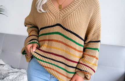 Rainbow Stripes Loose Sweater - Hey Love Boutique