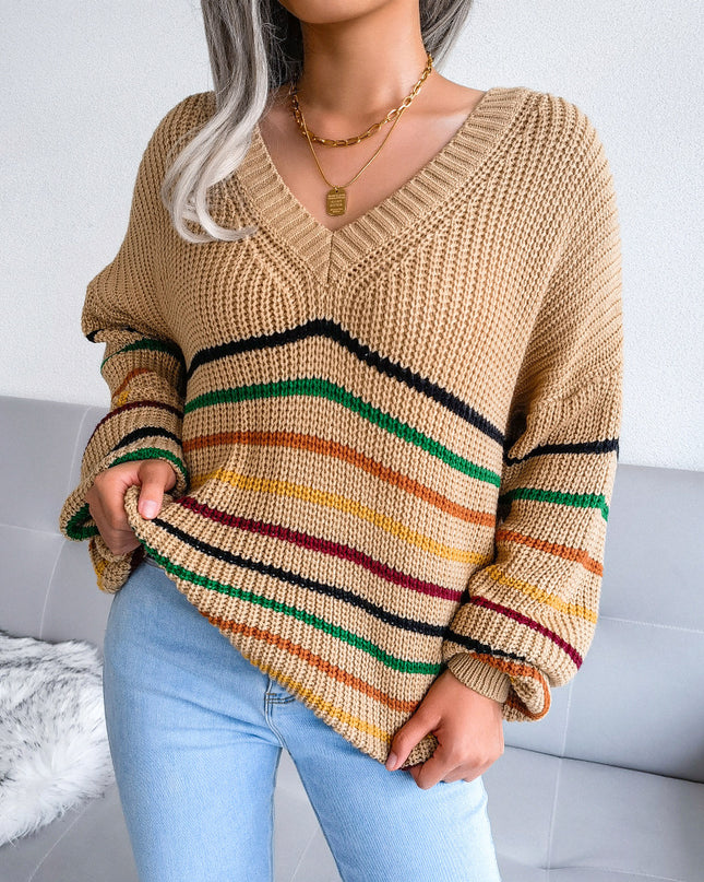 Rainbow Stripes Loose Sweater - Hey Love Boutique