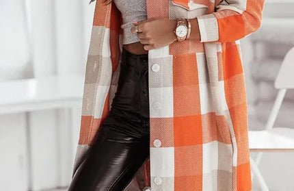 Long Plaid Thick Long Coat - Hey Love Boutique