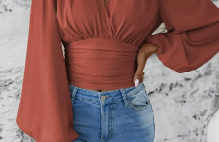 Smocked Balloon Sleeve Blouse