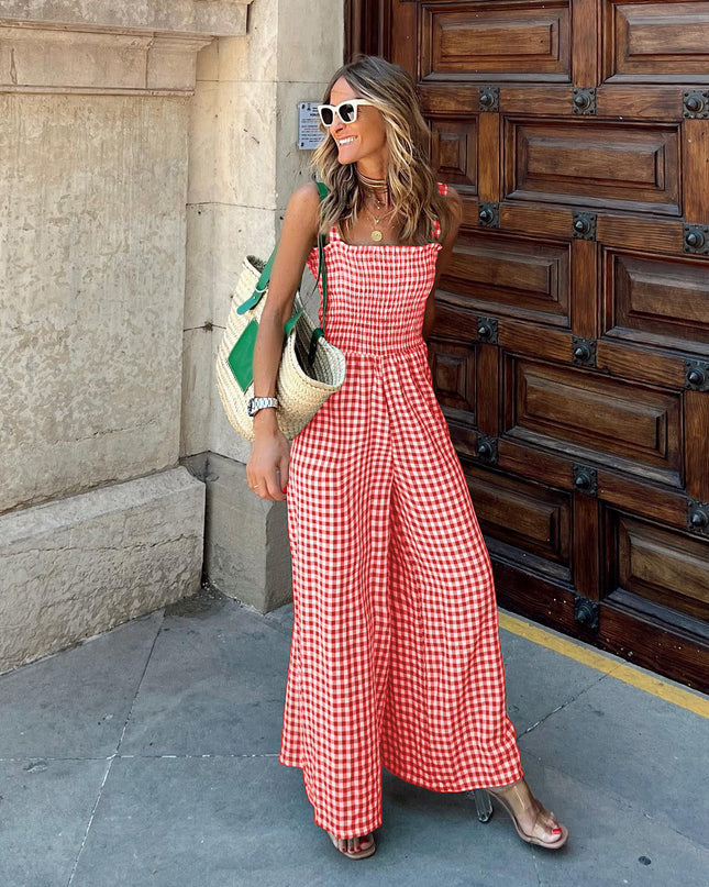 Plaid Mid-Waist Jumpsuit