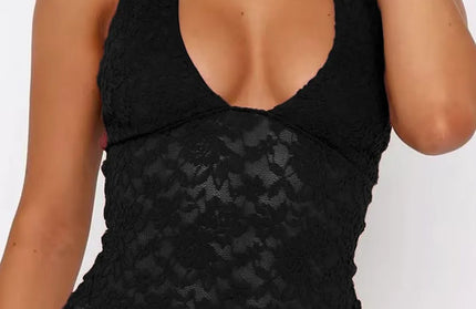Lace Backless Halter Neck Shirt