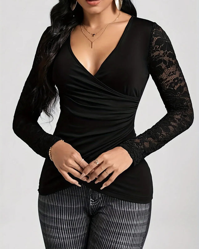Cross Stitch Lace Long Sleeved T-shirt