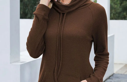Drawstring Mock Neck Raglan Sleeve Hoodie