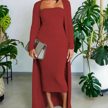 Tube Bodycon Dress With Longline Coat Set