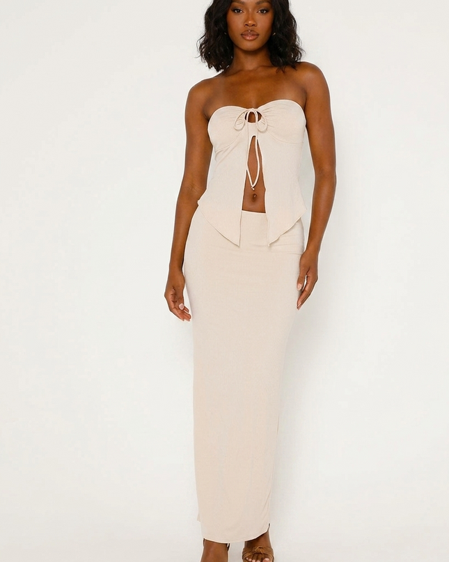 Slit Tube Top Long Skirt Set