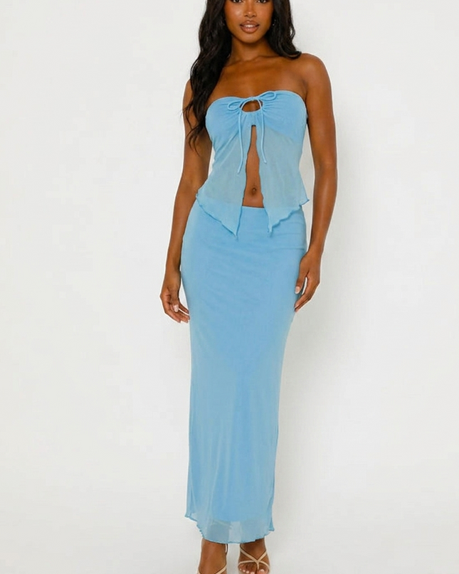 Slit Tube Top Long Skirt Set