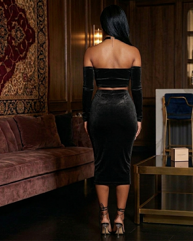 Backless Crop Top Bodycon Pencil Skirt Set