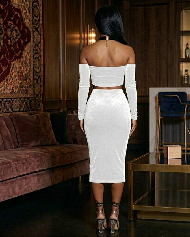 Backless Crop Top Bodycon Pencil Skirt Set