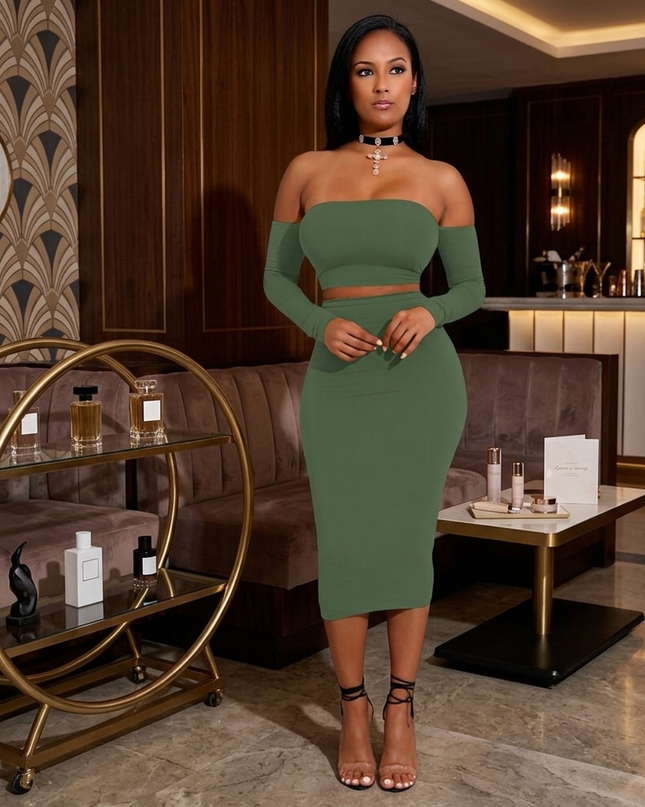 Backless Crop Top Bodycon Pencil Skirt Set