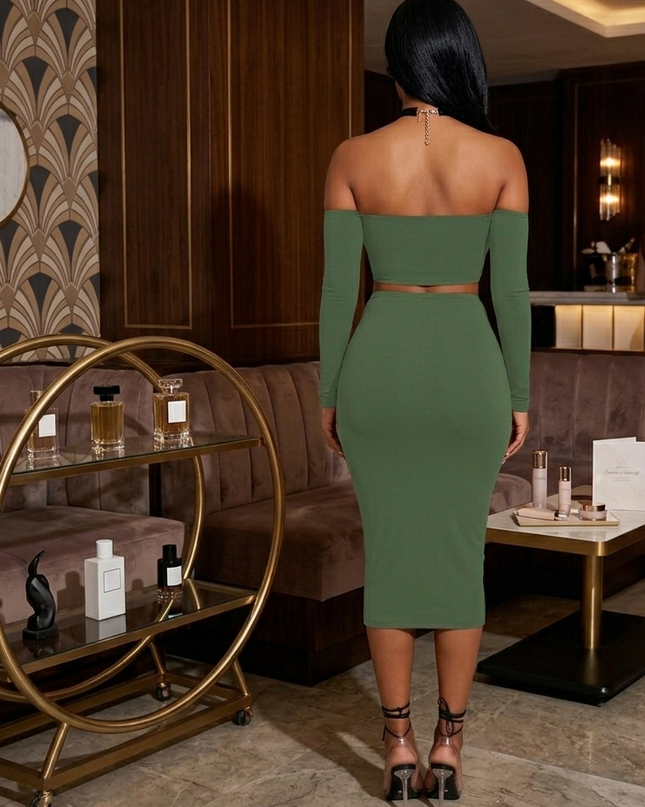 Backless Crop Top Bodycon Pencil Skirt Set