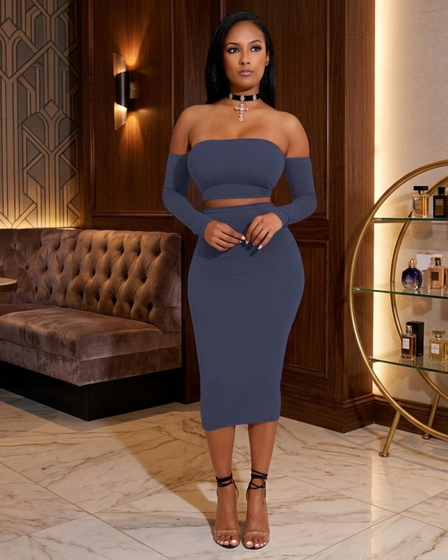 Backless Crop Top Bodycon Pencil Skirt Set