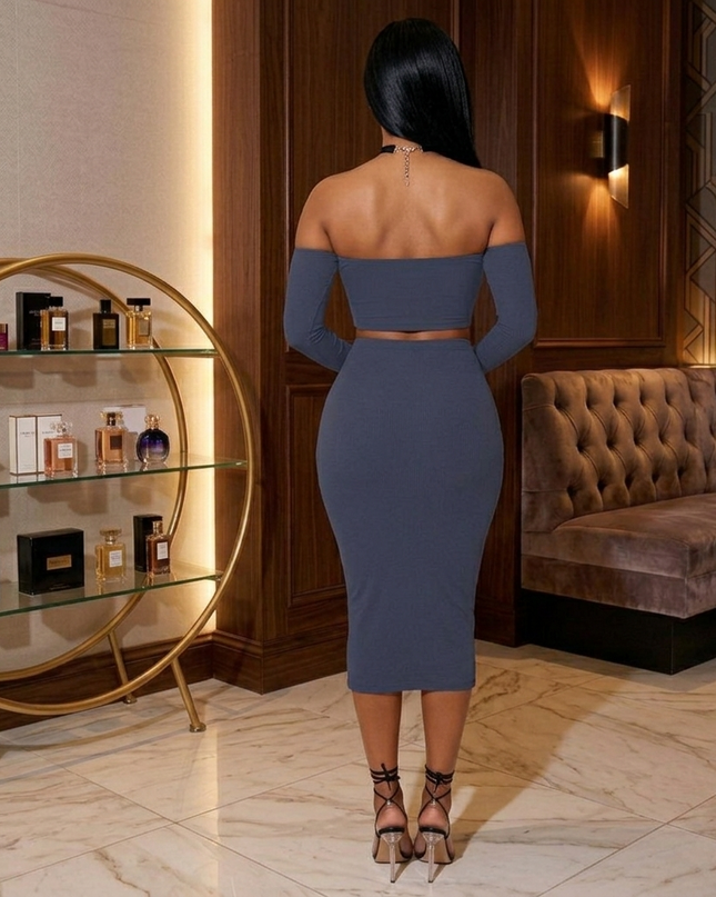 Backless Crop Top Bodycon Pencil Skirt Set