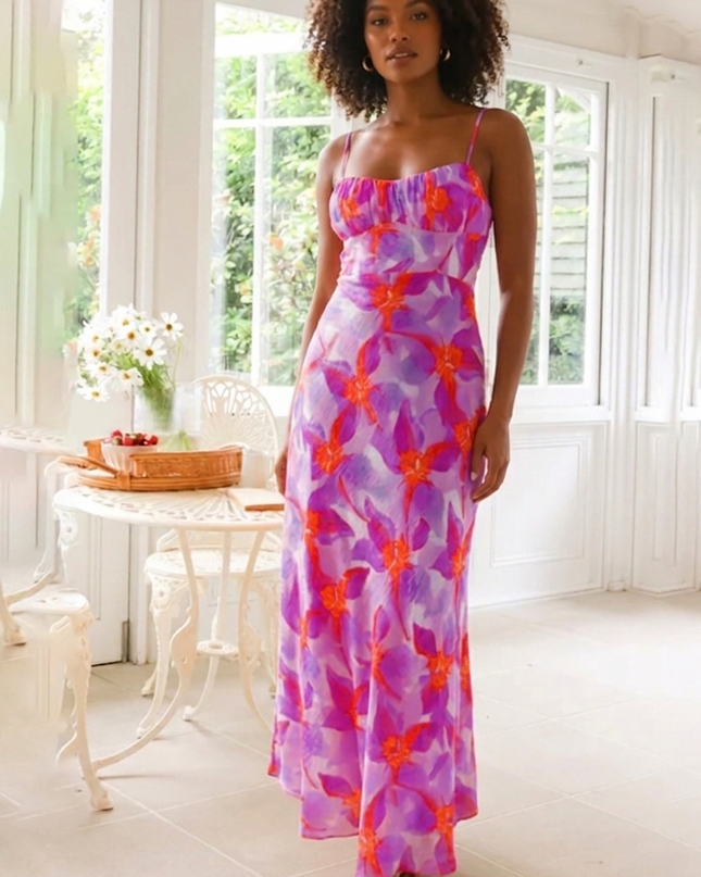 Backless Floral Midi Dress