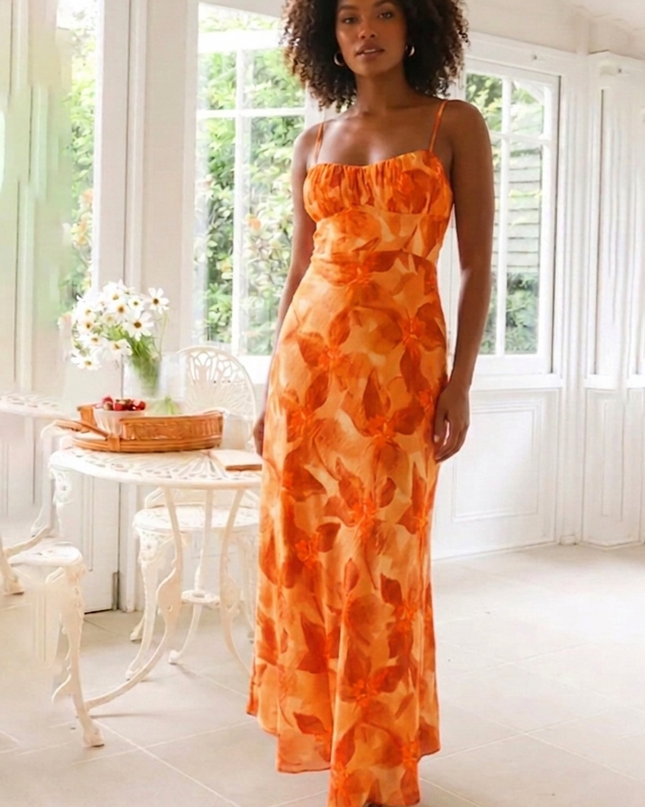 Backless Floral Midi Dress