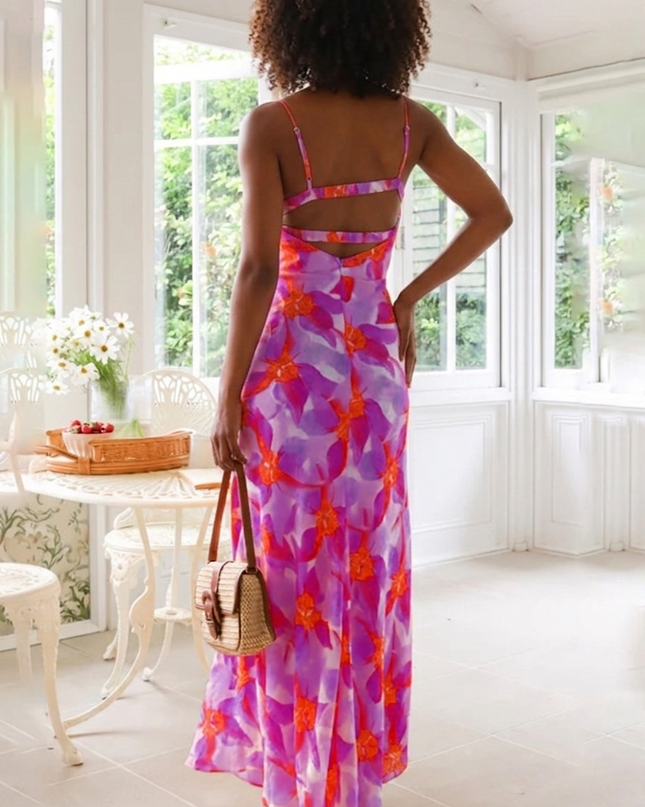 Backless Floral Midi Dress