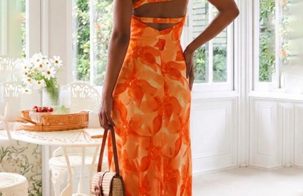 Backless Floral Midi Dress
