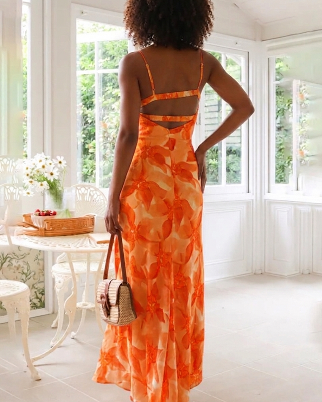 Backless Floral Midi Dress