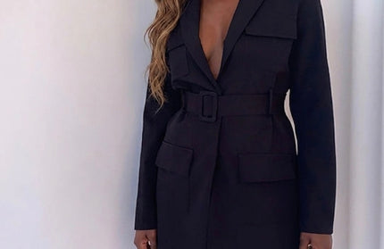 Belted Pocket Blazer Dress