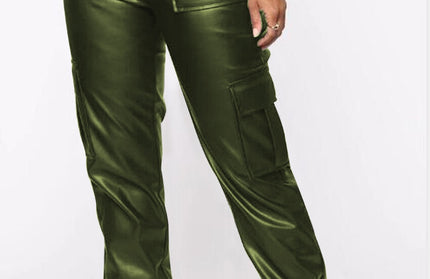 Leather Multiple Pockets Work Pants - Hey Love Boutique