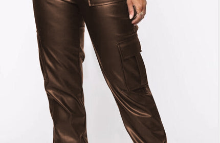 Leather Multiple Pockets Work Pants - Hey Love Boutique