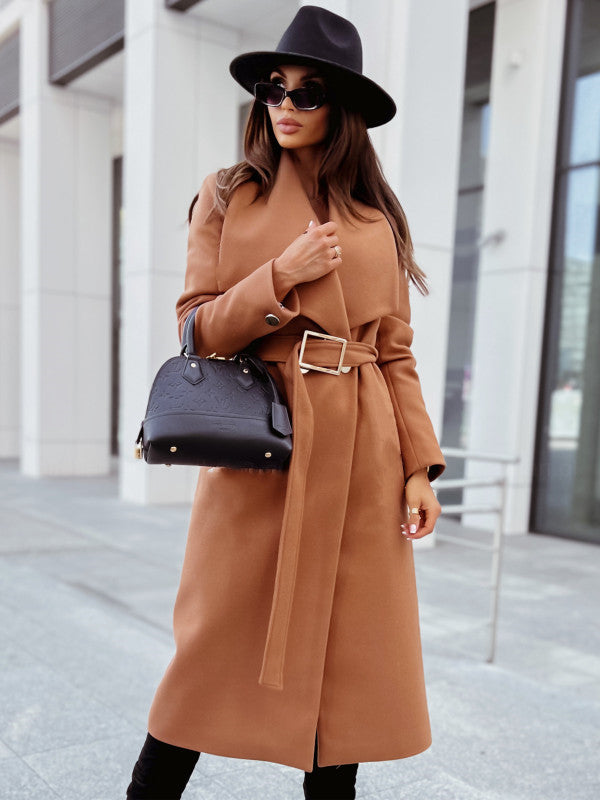 Buttoned Strappy Woolen Coat