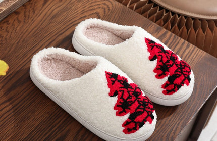 Christmas Tree Pattern Unisex Home Winter Fur Slippers - Hey Love Boutique