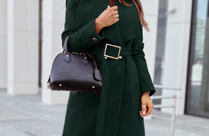 Buttoned Strappy Woolen Coat
