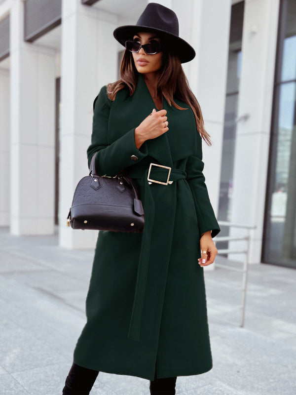 Buttoned Strappy Woolen Coat