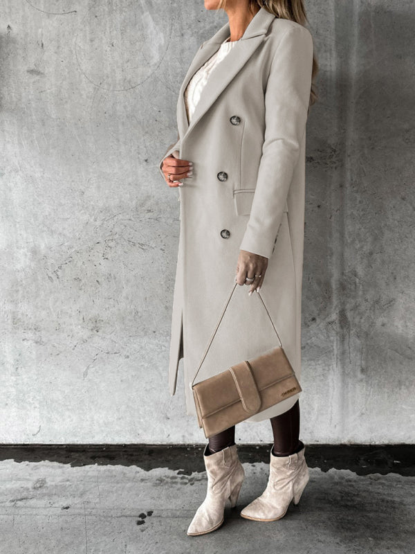 Long Sleeved Double Breasted Coat + Pockets