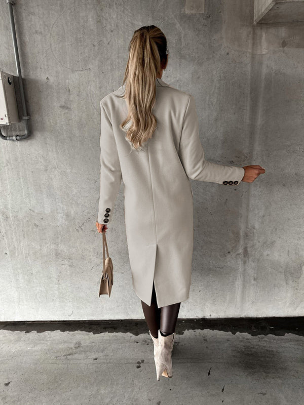 Long Sleeved Double Breasted Coat + Pockets