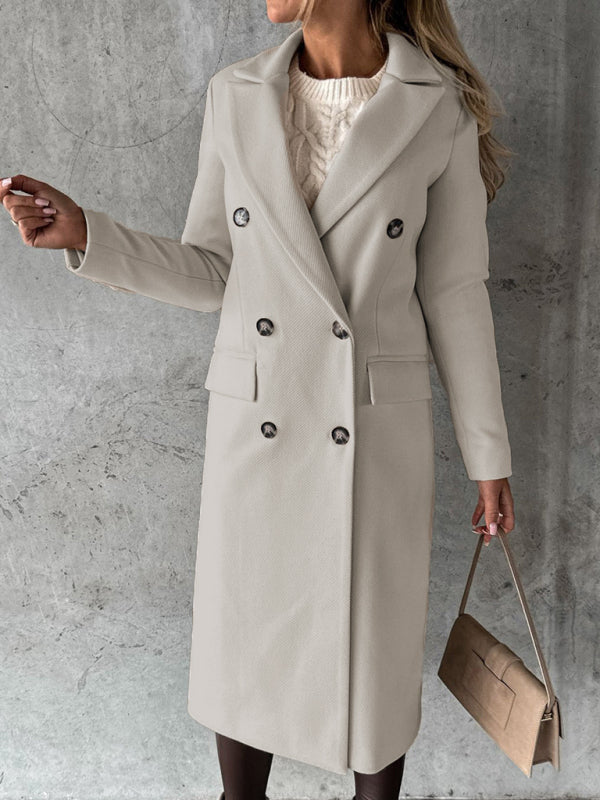 Long Sleeved Double Breasted Coat + Pockets