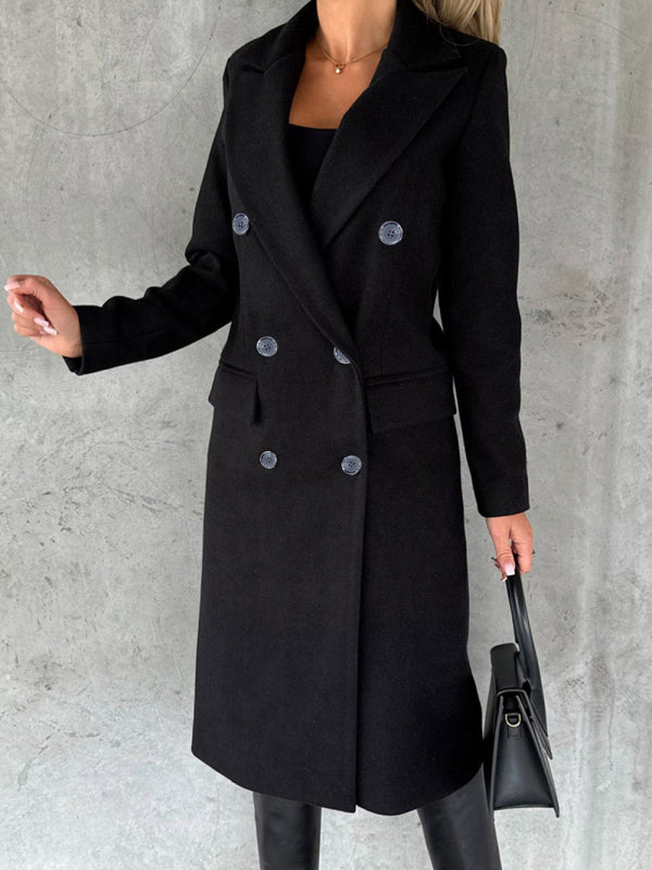 Long Sleeved Double Breasted Coat + Pockets