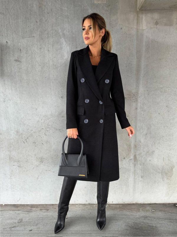 Long Sleeved Double Breasted Coat + Pockets