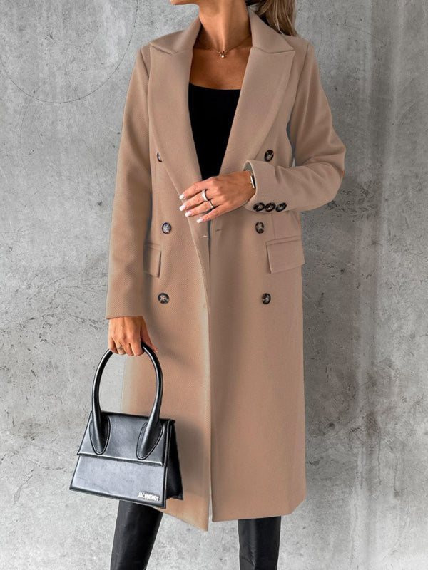 Long Sleeved Double Breasted Coat + Pockets