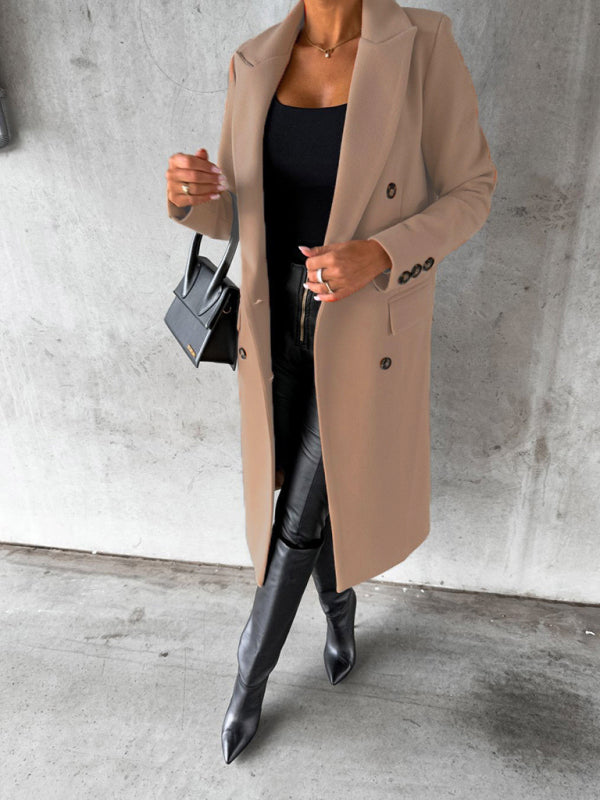 Long Sleeved Double Breasted Coat + Pockets