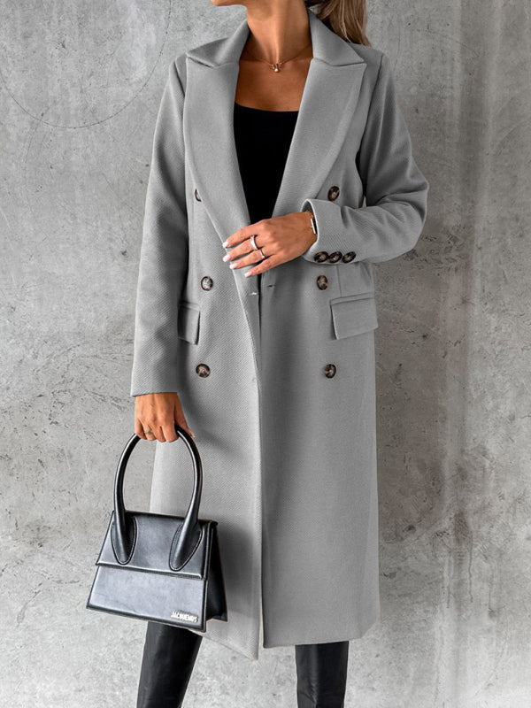 Long Sleeved Double Breasted Coat + Pockets
