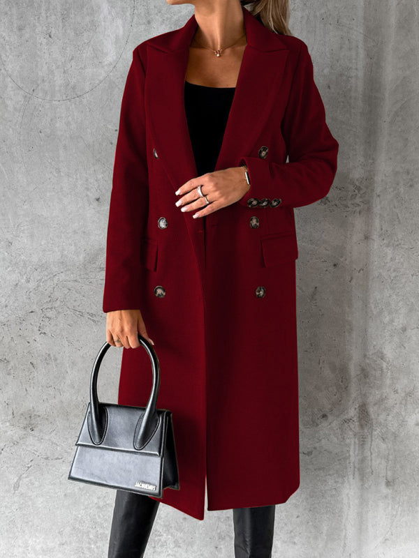 Long Sleeved Double Breasted Coat + Pockets
