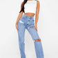 Straight Leg Ankle Slit Flared Jeans
