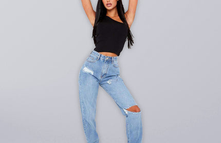 Straight Leg Ankle Slit Flared Jeans