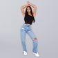 Straight Leg Ankle Slit Flared Jeans