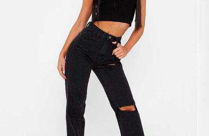 Straight Leg Ankle Slit Flared Jeans